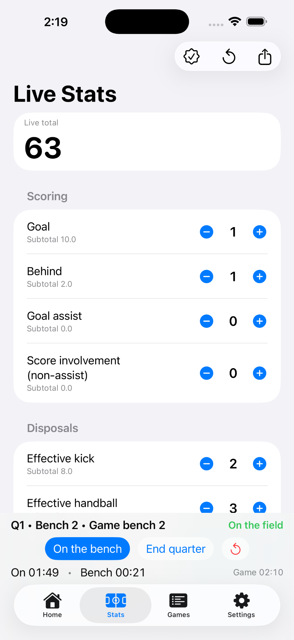 Live stats with timer