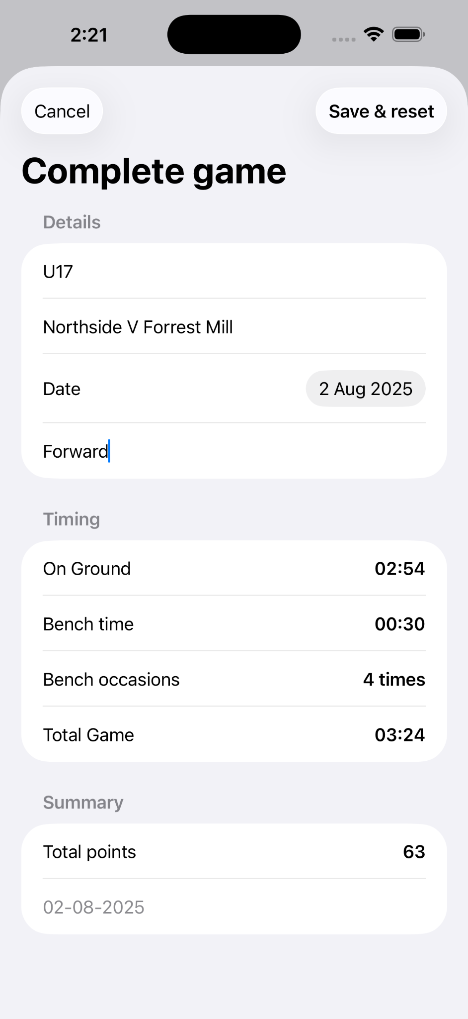 Complete game summary