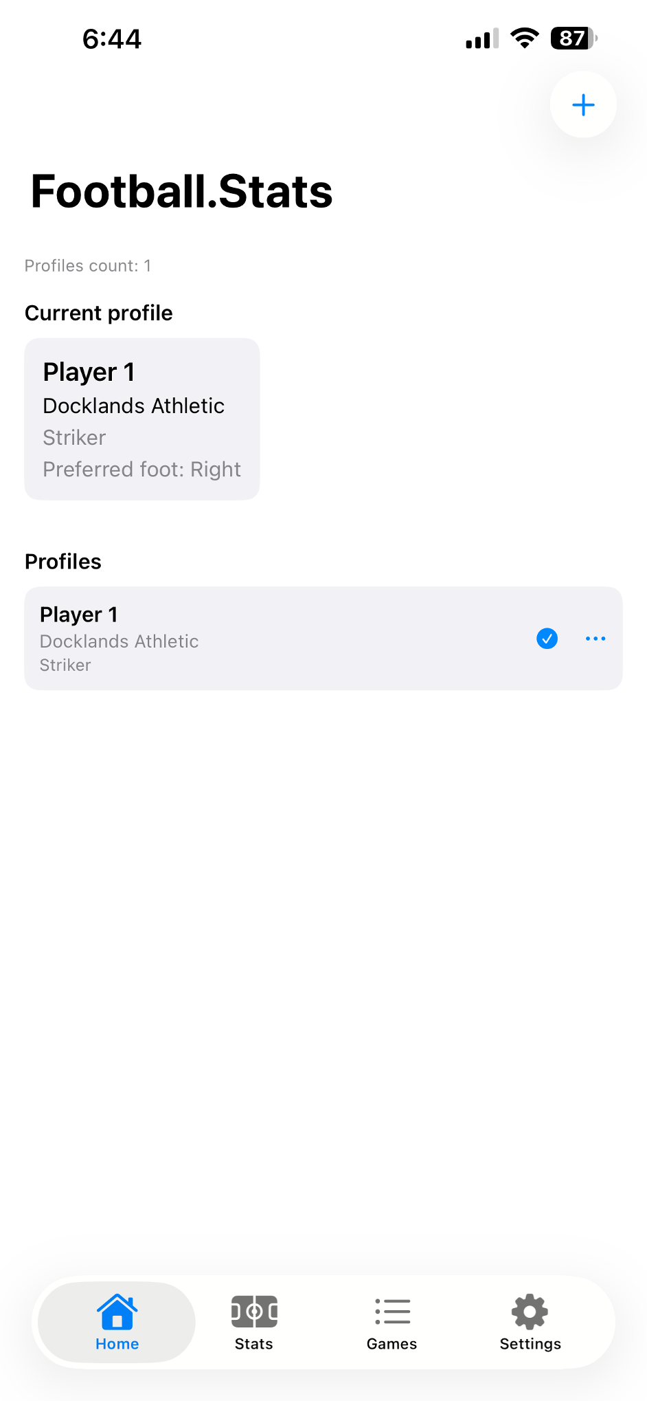 Home screen with active profile