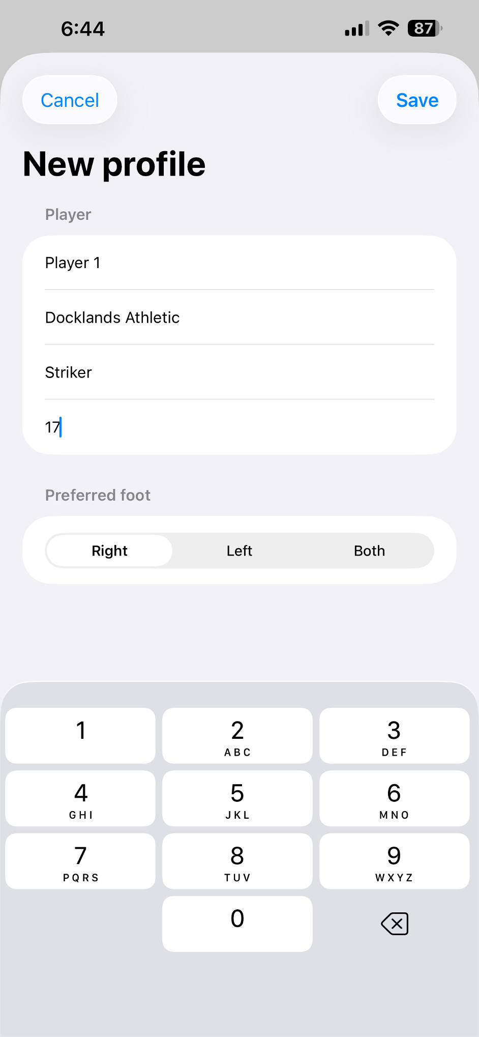 Live match overview with period selector
